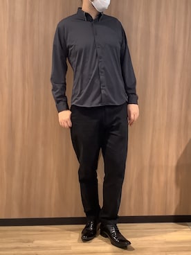 「TOKYO SHIRTS（トウキョウシャツ）のボタンダウン 長袖 ストレッチカジュアルシャツ（シャツ/ブラウス、グレー系）」を使った、BRICK HOUSE シャツ工房 浜松メイワン店さん（レディース・162cm）の春コーディネート