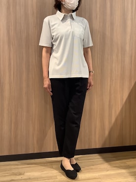 「TOKYO SHIRTS（トウキョウシャツ）の半袖ポロシャツ レディース（ビジネスシャツ、ベージュ系）」を使った、BRICK HOUSE シャツ工房 浜松メイワン店さん（メンズ・182cm）の春コーディネート