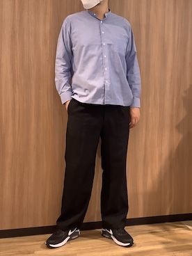 「TOKYO SHIRTS（トウキョウシャツ）のカジュアルシャツ スタンドカラー 長袖 メンズ（シャツ/ブラウス、ブルー系）」を使った、BRICK HOUSE シャツ工房 浜松メイワン店さん（メンズ・182cm）の秋コーディネート