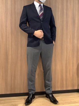 「TOKYO SHIRTS（トウキョウシャツ）の【超形態安定】【吸水速乾】 形態安定ノンアイロン スナップダウン 長袖ビジネスワイシャツ（ビジネスシャツ、ホワイト系）」を使った、BRICK HOUSE シャツ工房 浜松メイワン店さん（メンズ・182cm）の夏コーディネート