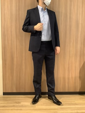 「TOKYO SHIRTS（トウキョウシャツ）の【くまのプーさん】形態安定ノンアイロン ボタンダウン 長袖ビジネスワイシャツ（ビジネスシャツ、ブルー系）」を使った、BRICK HOUSE シャツ工房 浜松メイワン店さん（レディース・162cm）の春コーディネート