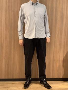 「TOKYO SHIRTS（トウキョウシャツ）のボタンダウン 長袖 ストレッチカジュアルシャツ（シャツ/ブラウス、グレー系）」を使った、BRICK HOUSE シャツ工房 浜松メイワン店さん（レディース・162cm）の春コーディネート