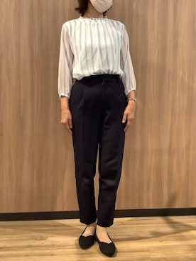 「TOKYO SHIRTS（トウキョウシャツ）のストライプ シフォンブラウス（シャツ/ブラウス、ブルー系）」を使った、BRICK HOUSE シャツ工房 浜松メイワン店さん（メンズ・182cm）の春コーディネート