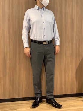「TOKYO SHIRTS（トウキョウシャツ）の【超形態安定】 形態安定ノンアイロン ボタンダウン 長袖ビジネスワイシャツ（ビジネスシャツ、ブルー系）」を使った、BRICK HOUSE シャツ工房 浜松メイワン店さん（メンズ・182cm）の夏コーディネート