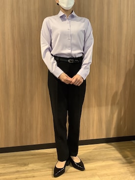 「TOKYO SHIRTS（トウキョウシャツ）の【吸水速乾】【COFREX】 形態安定ノンアイロン レギュラー 長袖ビジネスワイシャツ（ビジネスシャツ、パープル系）」を使った、BRICK HOUSE シャツ工房 浜松メイワン店さん（メンズ・182cm）の秋コーディネート