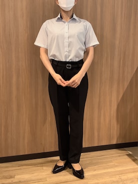 「TOKYO SHIRTS（トウキョウシャツ）の【吸水速乾】【COFREX】形態安定ノンアイロン ワイド 半袖ビジネスワイシャツ（ビジネスシャツ、ブルー系）」を使った、BRICK HOUSE シャツ工房 浜松メイワン店さん（メンズ・182cm）の夏コーディネート