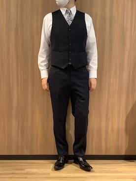 「TOKYO SHIRTS（トウキョウシャツ）の【くまのプーさん】形態安定ノンアイロン ボタンダウン 長袖ビジネスワイシャツ（ビジネスシャツ、ホワイト系）」を使った、BRICK HOUSE シャツ工房 浜松メイワン店さん（レディース・162cm）の春コーディネート