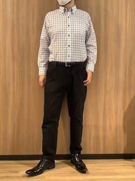 「TOKYO SHIRTS（トウキョウシャツ）の形態安定ノンアイロン ドゥエボットーニ 長袖ビジネスワイシャツ（ビジネスシャツ、ブルー系）」を使った、BRICK HOUSE シャツ工房 浜松メイワン店さん（レディース・162cm）の春コーディネート