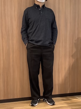 「TOKYO SHIRTS（トウキョウシャツ）のビズポロ ポロシャツ 小花柄プリント 長袖 メンズ（ポロシャツ、ブルー系）」を使った、BRICK HOUSE シャツ工房 浜松メイワン店さん（メンズ・182cm）の秋コーディネート