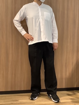 「TOKYO SHIRTS（トウキョウシャツ）のカジュアルシャツ スタンドカラー 長袖 メンズ（シャツ/ブラウス、ホワイト系）」を使った、BRICK HOUSE シャツ工房 浜松メイワン店さん（メンズ・182cm）の秋コーディネート