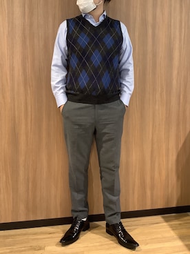 「TOKYO SHIRTS（トウキョウシャツ）の【超形態安定】 形態安定ノンアイロン ホリゾンタルワイド 長袖ビジネスワイシャツ（ビジネスシャツ、ブルー系）」を使った、BRICK HOUSE シャツ工房 浜松メイワン店さん（メンズ・182cm）の秋コーディネート