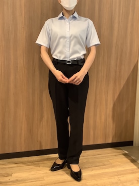 「TOKYO SHIRTS（トウキョウシャツ）の【吸水速乾】【COFREX】形態安定ノンアイロン レギュラー 半袖ビジネスワイシャツ（ビジネスシャツ、ブルー系）」を使った、BRICK HOUSE シャツ工房 浜松メイワン店さん（メンズ・182cm）の夏コーディネート