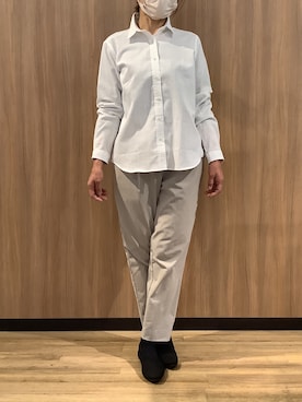 「TOKYO SHIRTS（トウキョウシャツ）の【Pitta Re:)】ふわっとガーゼシャツ レギュラーシルエット 長袖 綿100% レディース カジュアルシャツ（シャツ/ブラウス、ホワイト系）」を使った、BRICK HOUSE シャツ工房 浜松メイワン店さん（レディース・162cm）の春コーディネート