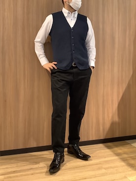 「白シャツ」｜BRICK HOUSE シャツ工房 浜松メイワン店さん（メンズ・182cm）の冬コーディネート