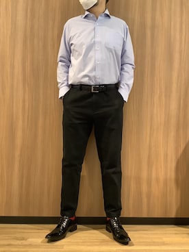 「TOKYO SHIRTS（トウキョウシャツ）の形態安定ノンアイロン ホリゾンタルワイド 長袖ビジネスワイシャツ（ビジネスシャツ、ブルー系）」を使った、BRICK HOUSE シャツ工房 浜松メイワン店さん（レディース・162cm）の春コーディネート