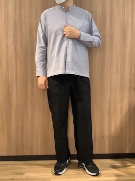 「TOKYO SHIRTS（トウキョウシャツ）のカジュアルシャツ スタンドカラー 長袖 メンズ（シャツ/ブラウス、ブルー系）」を使った、BRICK HOUSE シャツ工房 浜松メイワン店さん（メンズ・182cm）の秋コーディネート
