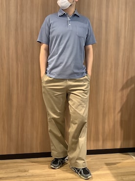 「TOKYO SHIRTS（トウキョウシャツ）のWカラー フラワープリント ポロシャツ（ポロシャツ、ブルー系）」を使った、BRICK HOUSE シャツ工房 浜松メイワン店さん（メンズ・182cm）の春コーディネート