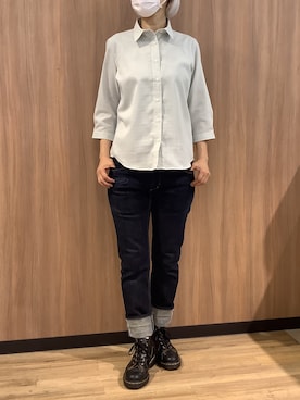 「TOKYO SHIRTS（トウキョウシャツ）の【Pitta Re:)】ふわっとガーゼシャツ レギュラーシルエット 七分袖 綿100% レディース カジュアルシャツ（シャツ/ブラウス、グリーン系）」を使った、BRICK HOUSE シャツ工房 浜松メイワン店さん（メンズ・182cm）の夏コーディネート