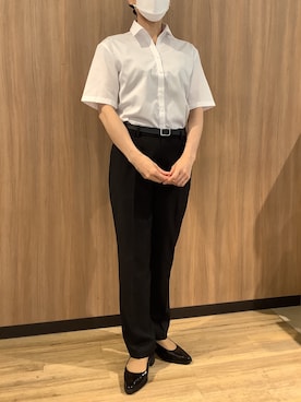 「TOKYO SHIRTS（トウキョウシャツ）の【吸水速乾】 形態安定ノンアイロン スキッパー 5分袖ビジネスワイシャツ（ビジネスシャツ、ホワイト系）」を使った、BRICK HOUSE シャツ工房 浜松メイワン店さん（メンズ・182cm）の夏コーディネート