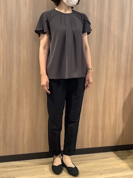 「TOKYO SHIRTS（トウキョウシャツ）の接触冷感 シルキーサテン フレア袖 ブラウス（シャツ/ブラウス、ブラウン系）」を使った、BRICK HOUSE シャツ工房 浜松メイワン店さん（メンズ・182cm）の夏コーディネート