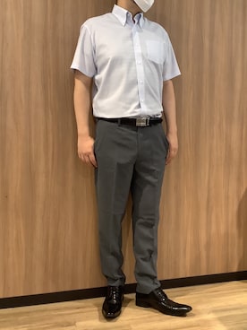 「TOKYO SHIRTS（トウキョウシャツ）の【吸水速乾】 形態安定ノンアイロン ボタンダウン 半袖ビジネスワイシャツ（ビジネスシャツ、ブルー系）」を使った、BRICK HOUSE シャツ工房 浜松メイワン店さん（メンズ・182cm）の夏コーディネート