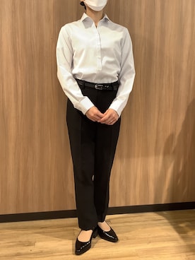 「TOKYO SHIRTS（トウキョウシャツ）の【吸水速乾】【COFREX】 形態安定ノンアイロン スキッパー 長袖ビジネスワイシャツ（ビジネスシャツ、ブルー系）」を使った、BRICK HOUSE シャツ工房 浜松メイワン店さん（メンズ・182cm）の秋コーディネート