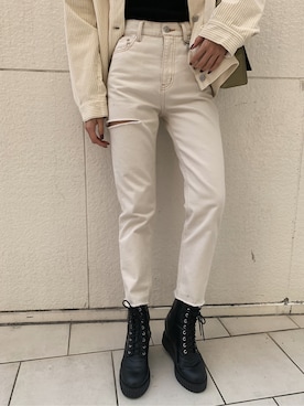 「ホワイトデニム」｜「アイテム（ブルゾン）」を使った、HIKARUさん（レディース・166cm）の春コーディネート