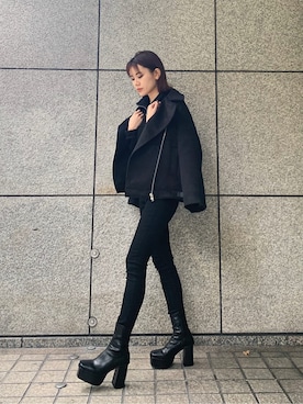 「厚底」｜「アイテム（ブルゾン）」を使った、HIKARUさん（レディース・166cm）の冬コーディネート