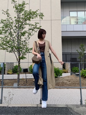 「EVRIS（エヴリス）のアイテム（その他アウター）」を使った、HIKARUさん（レディース・166cm）の春コーディネート