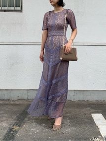 LADYショルダーギャザーレースマキシワンピース｜ラグナムーン