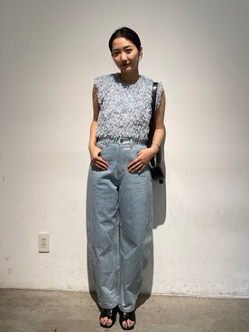 「LAGUNAMOON（ラグナムーン）のミドルヒールカッティングミュール（サンダル）」を使った、久保田さん（レディース・162cm）の夏コーディネート