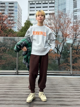 「BEAMS BOY（ビームスボーイ）のアイテム（ノーカラーコート）」を使った、Heg.さん（レディース・159cm）の冬コーディネート