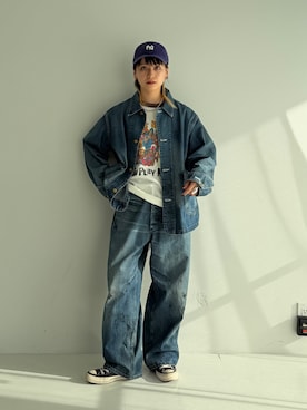 「maturely（マチュアリー）の【別注】HEAR MY NAME × maturely / プレイヤーズ プリント ショートスリーブ（Tシャツ/カットソー、ホワイト系）」を使った、Heg.さん（レディース・159cm）の春コーディネート