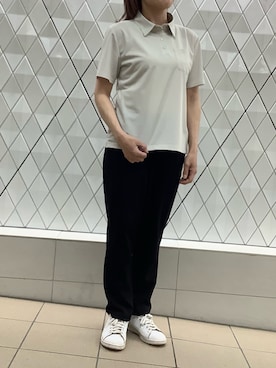 「TOKYO SHIRTS（トウキョウシャツ）の半袖ポロシャツ レディース（ビジネスシャツ、ベージュ系）」を使った、BRICK HOUSE シャツ工房 さっぽろ地下街ポールタウン店さん（レディース・155cm）の夏コーディネート