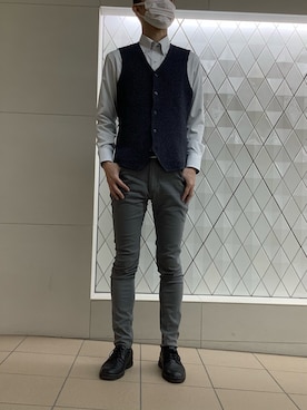 「TOKYO SHIRTS（トウキョウシャツ）の形態安定ノンアイロン ボタンダウン 長袖ビジネスワイシャツ（ビジネスシャツ、ブルー系）」を使った、BRICK HOUSE シャツ工房 さっぽろ地下街ポールタウン店さん（レディース・155cm）の春コーディネート