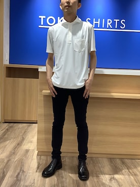 「TOKYO SHIRTS（トウキョウシャツ）のビズポロ ポロシャツ コンフォートドライ 半袖 メンズ（ポロシャツ、ホワイト系）」を使った、BRICK HOUSE シャツ工房 さっぽろ地下街ポールタウン店さん（レディース・155cm）の夏コーディネート