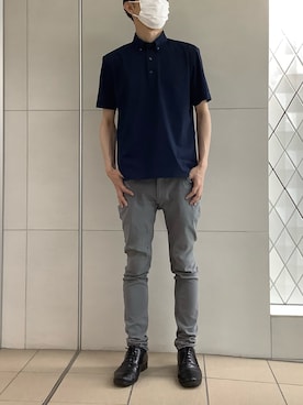 「TOKYO SHIRTS（トウキョウシャツ）のビズポロ コンフォートドライ 半袖ポロシャツ（ポロシャツ、ブルー系）」を使った、BRICK HOUSE シャツ工房 さっぽろ地下街ポールタウン店さん（レディース・155cm）の夏コーディネート