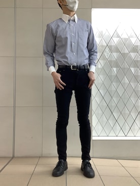 「TOKYO SHIRTS（トウキョウシャツ）の形態安定ノンアイロン ボタンダウン 長袖ビジネスワイシャツ（ビジネスシャツ、ブルー系）」を使った、BRICK HOUSE シャツ工房 さっぽろ地下街ポールタウン店さん（レディース・155cm）の春コーディネート