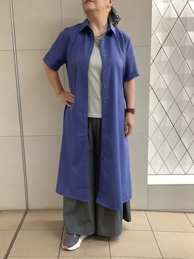 「TOKYO SHIRTS（トウキョウシャツ）の麻調合繊素材シャツワンピース 五分袖（シャツ/ブラウス、ブルー系）」を使った、BRICK HOUSE シャツ工房 さっぽろ地下街ポールタウン店さん（レディース・155cm）の夏コーディネート