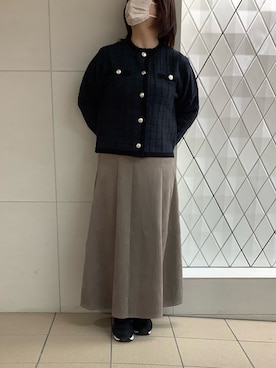「TOKYO SHIRTS（トウキョウシャツ）のツイード風 クルーネック ジャケット（ノーカラージャケット、ブルー系）」を使った、BRICK HOUSE シャツ工房 さっぽろ地下街ポールタウン店さん（レディース・155cm）の春コーディネート