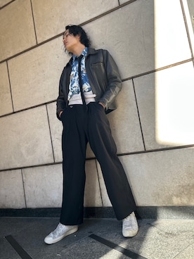 「パンク」｜「アイテム（ライダースジャケット）」を使った、ふたりはリバース　堤　悠真さん（メンズ・175cm）の冬コーディネート
