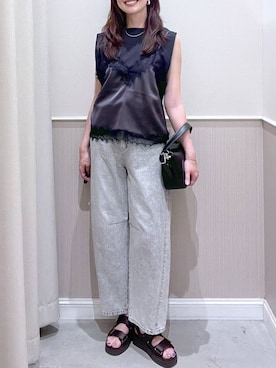 「LEPSIM（レプシィム）のボックスタックノースリーブ　242849（Tシャツ/カットソー、ブラック系）」を使った、haru_lepsimさん（レディース・173cm）の夏コーディネート