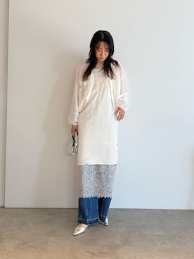 「アイテム（カーディガン/ボレロ）」を使った、SHIORIさん（レディース・170cm）の夏コーディネート