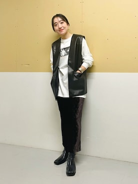 「ベロアスカート」｜「アイテム（その他アウター）」を使った、MIKOさん（レディース・155cm）の秋コーディネート