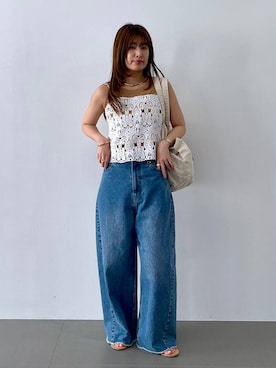 「BABYLONE（バビロン）のバレルレッグデニムパンツ（デニムパンツ）」を使った、shimoさん（レディース・161cm）の春コーディネート