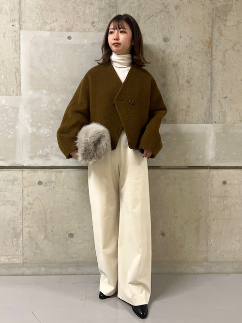 qualite ノーカラーコート コート モヘアシャギーショートー