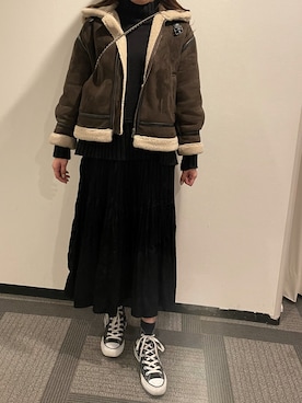 「Ray BEAMS（レイビームス）のアイテム（ブルゾン）」を使った、ぽんずさん（レディース・166cm）の冬コーディネート