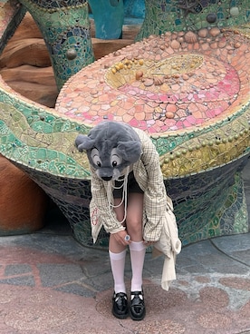 「forksy.（フォルクシー）の【forksy.】T字ストラップローファー（ローファー、ブラック系）」を使った、hiさん（レディース・153cm）の春コーディネート