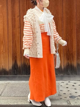 「Kastane（カスタネ）のイージーIラインスカート（スカート、オレンジ系）」を使った、hiさん（レディース・153cm）の春コーディネート