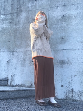 「LOWRYS FARM（ローリーズファーム）のプリーツメロータイトスカート　932926（Skirt、ブラウン系）」を使った、hiさん（レディース・153cm）の秋コーディネート